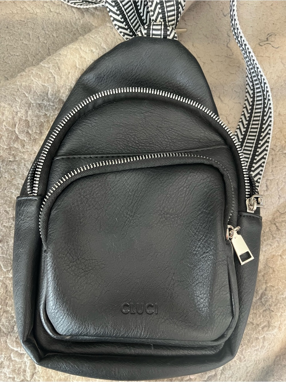 CLuci Black Faux Leather Crossbody Sling Bag